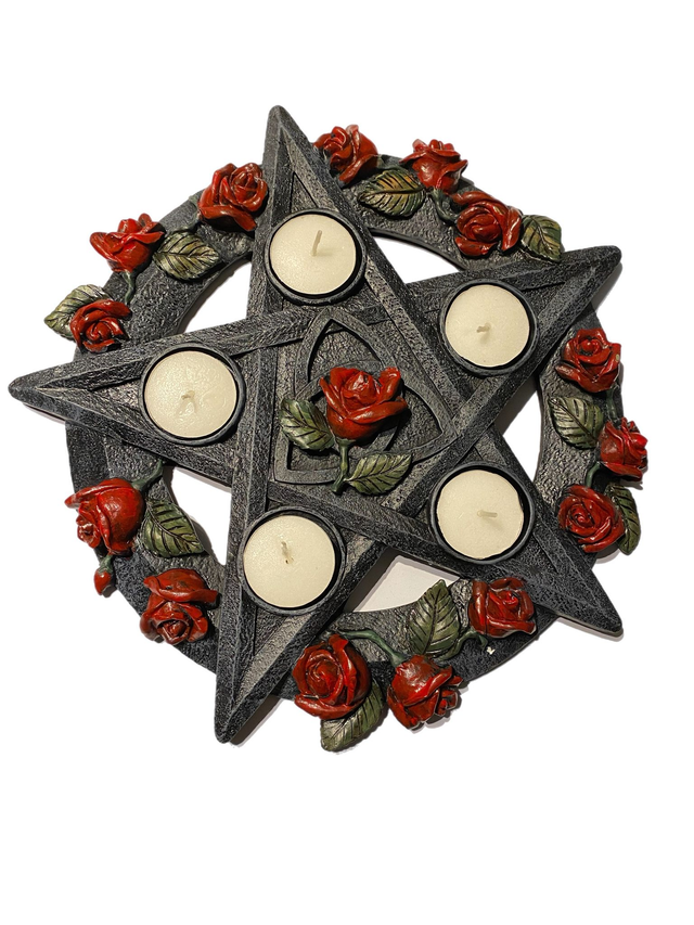 Pentagram Rose Tealight candle holder by Nemesis now