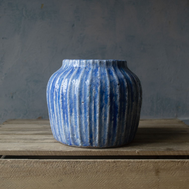 Ribbed Cornflower Blue Pot