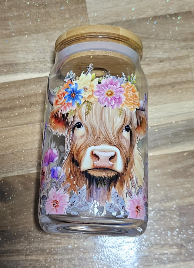 Cow coke can glass with straw 