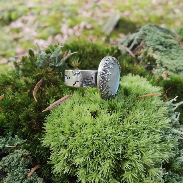 Bague "Désolation" Pierre De Lune Arc-en-ciel Argent Argent Massif
