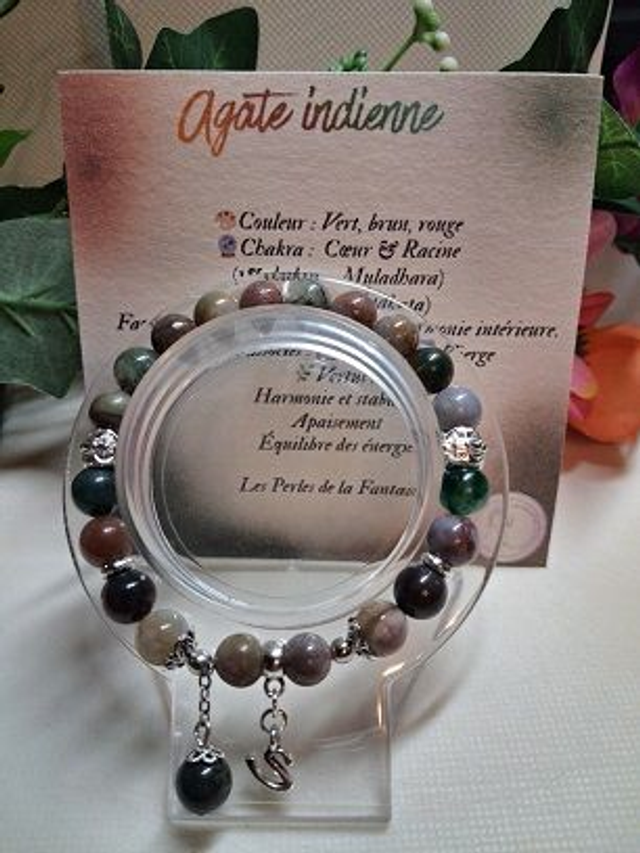 Bracelet en Agate Indienne + carte chakra incluse 