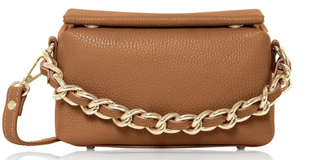 Clutch Handbag with Shoulder Strap (Tan Italian Leather)
