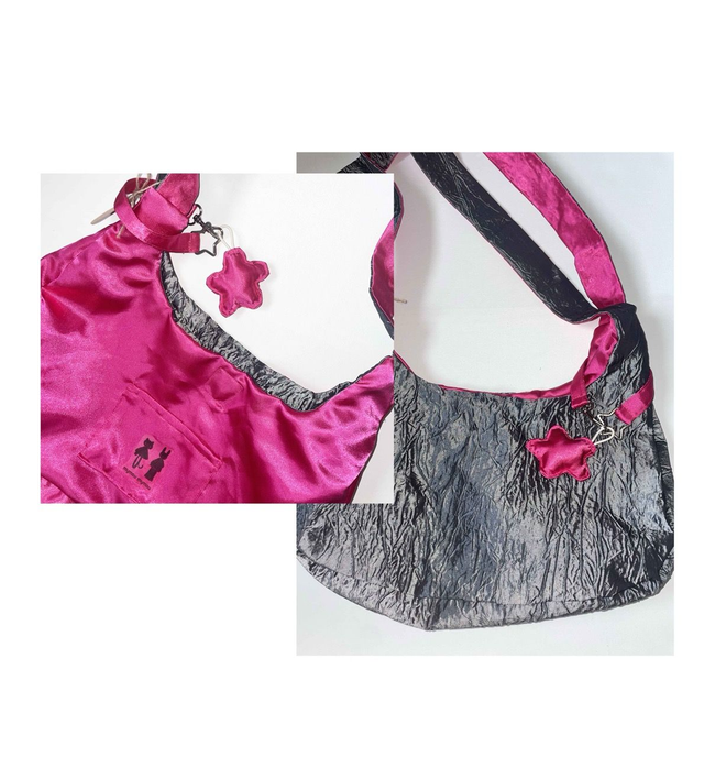 grey & pink shoulder bag with interior pocket