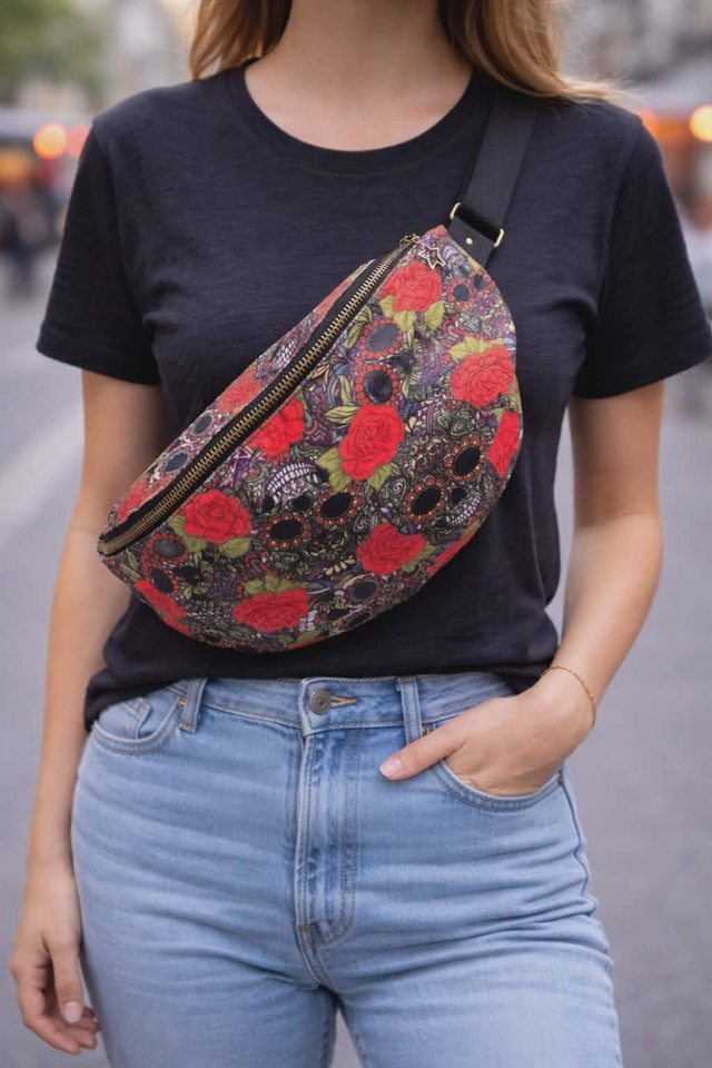 Sac banane grand modèle velours skull