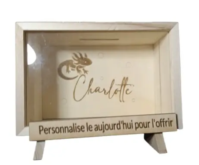 Tirelire en Bois avec Devant en Plexiglas – Personnalisable
