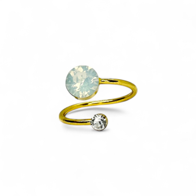 Ring DUO SMALL White Opal, Crystal, vergoldet
