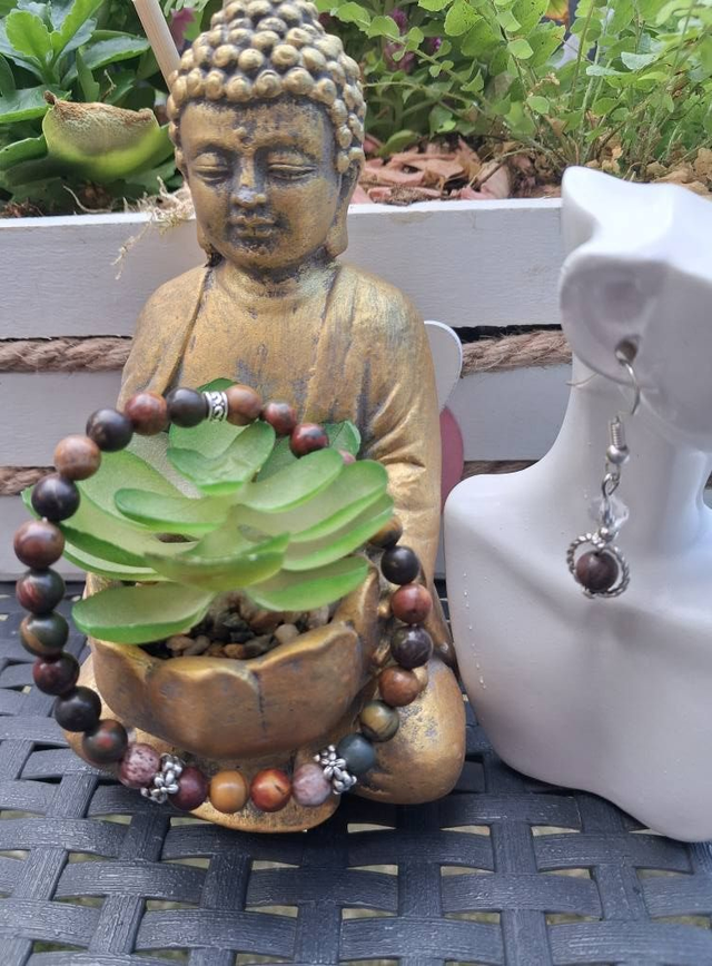 Bracelet Jaspe Picasso + boucles d'oreilles 