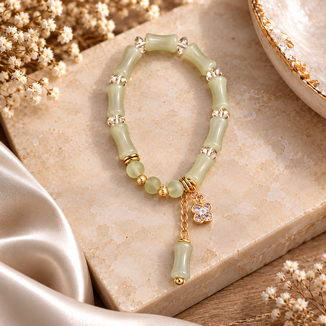 Bracelet élastique femme (perles de verre bambou)