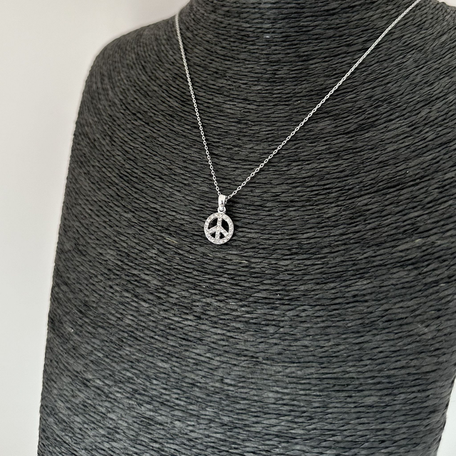 Anhänger PEACE, mit Kristallen, silberfarben