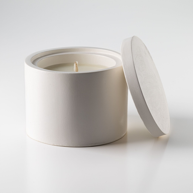 Bougie parfumée en cire de soja dans pot en plâtre avec couvercle - Parfums : Fleur de coton, Bois de Santal, Lavande, Menthe et eucalyptus, Sauge