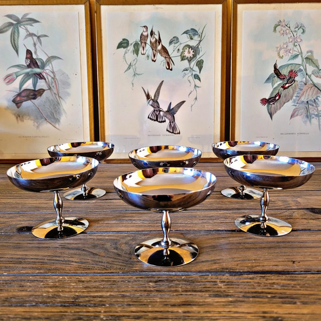 Coupes à glaces inox vintage années 70-80 (lot de 4 et 6)