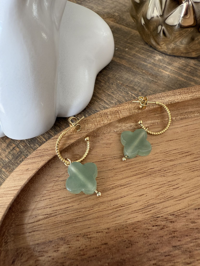 Boucles d’oreilles en Aventurine verte &amp; Inox couleur dorée