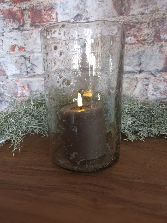 Windlicht bubbleglas helder, L