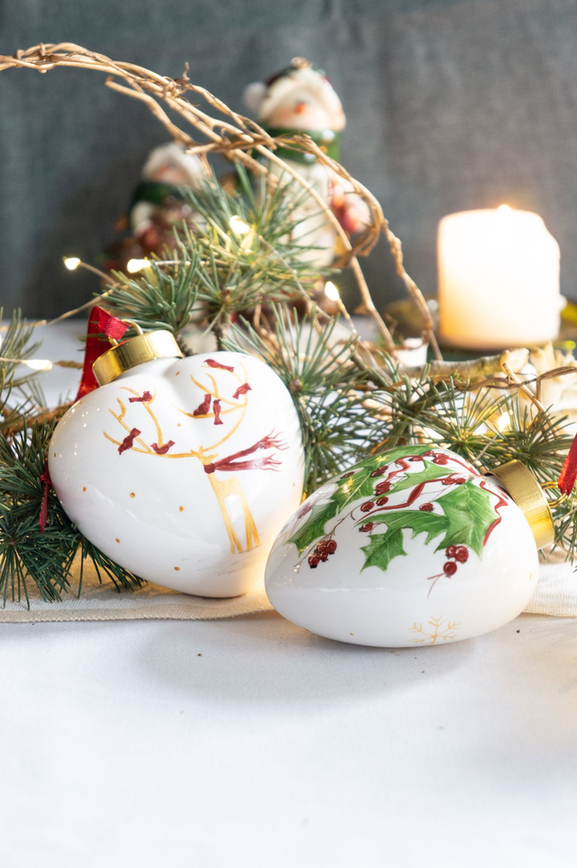 Boules de Noël en forme de cœur à suspendre dans le sapin, en porcelaine, création fait-main unique