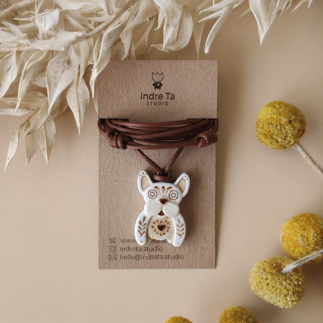 French Bulldog Necklace - Air-Dry Clay Pendant Jewelry - Unisex Charm;