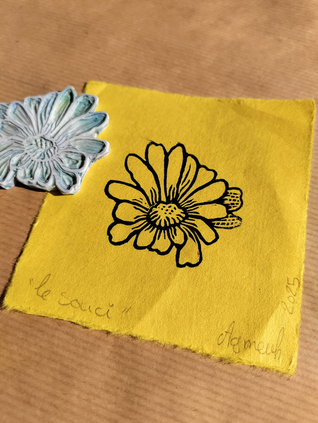 mini impression " fleur" linogravure