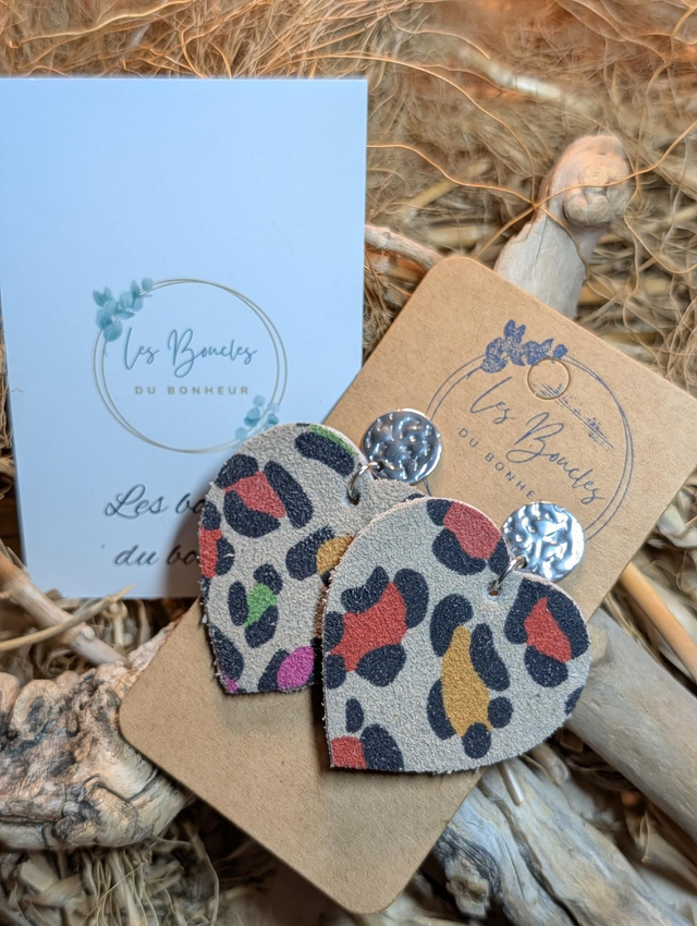 Boucles d'oreilles coeur ❤️ léopard multicolore c2000