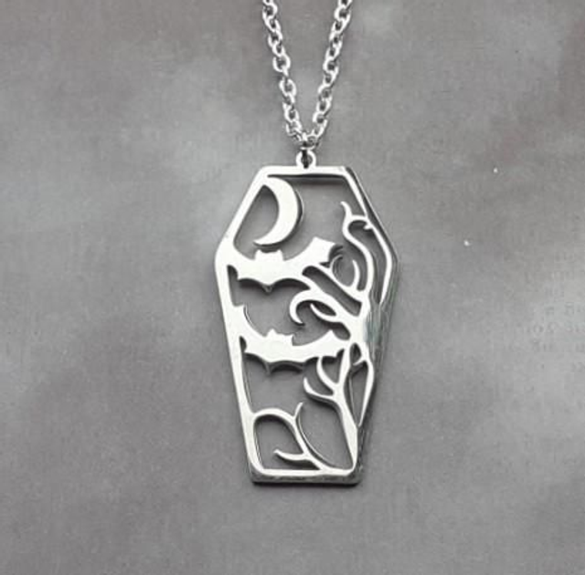 Moonlight Bats Steel Coffin Necklace 
