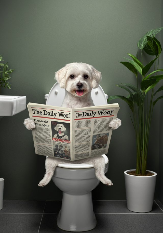 Maltese on the Toilet Framed Canvas