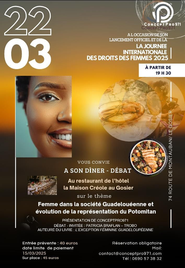 22/03 - Invitation dîner-débat avec Conceptpro971 à l'occasion de la Journée des Droits des Femmes