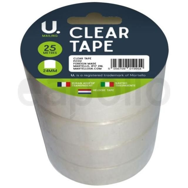 U. Mailing Clear Packing Tape - 4pcs (24mm X 25m)