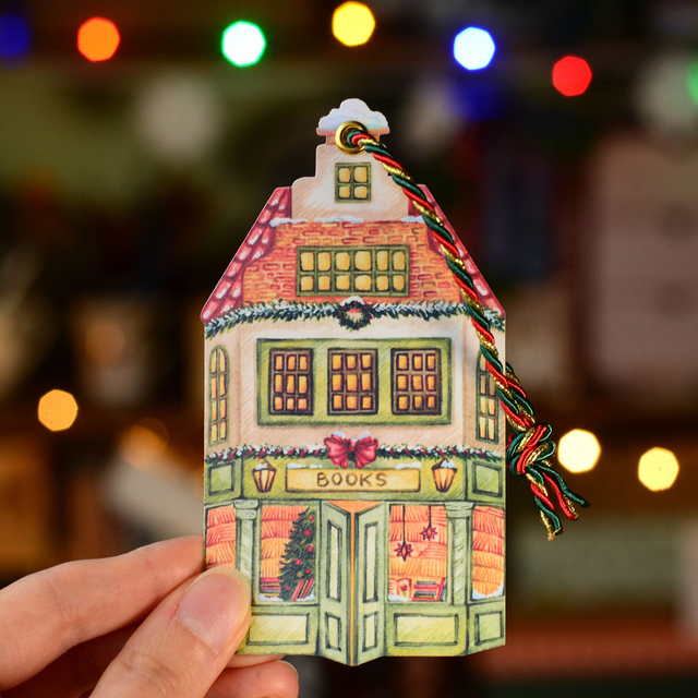 Ornament-Postcard "Winter Bookshop"