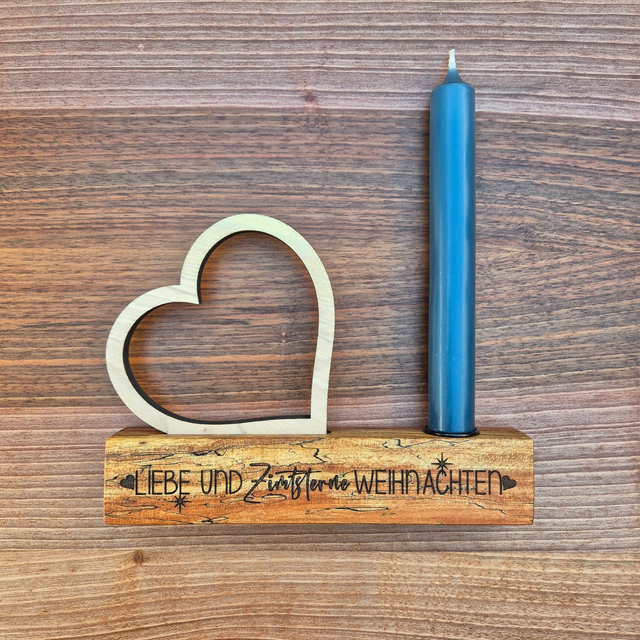 Stabkerze mit Herz, Liebe und Zimtsterne