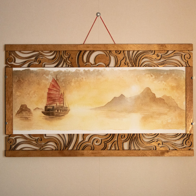 Jonque rejoignant l’Île du Dernier Soleil - 41 x 15 cm