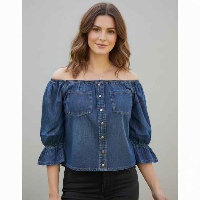 Top Bardot en Jean 100% Coton