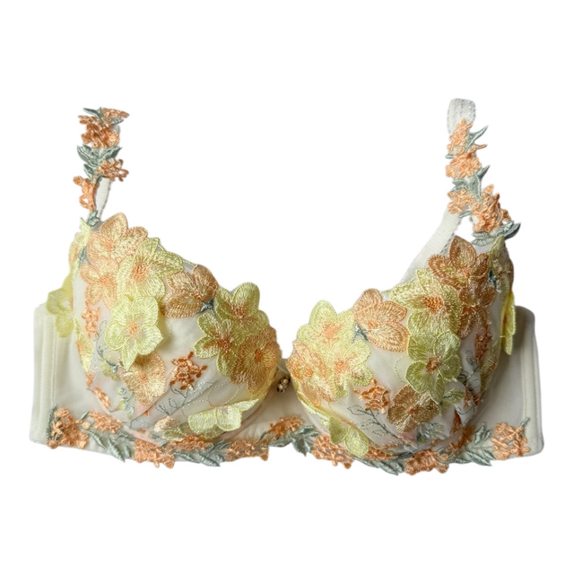 Orange + yellow floral appliqué Japanese Bra UK 34A