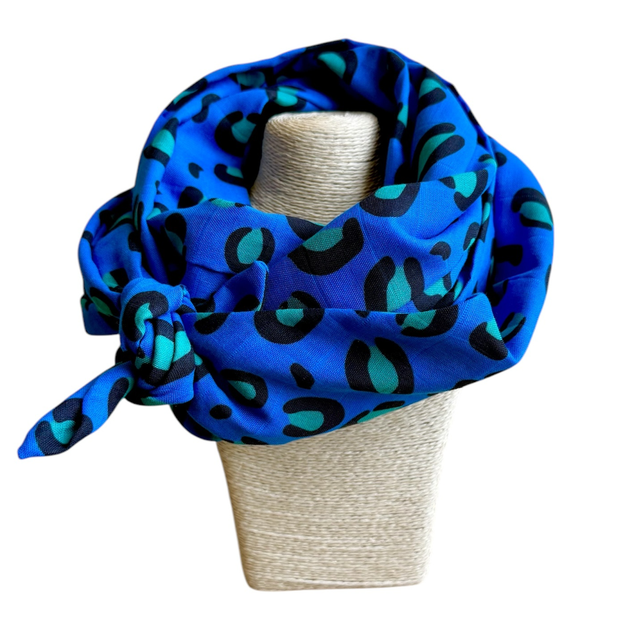 Echarpe 180 cm de long - LÉOPARD - bleu et turquoise 