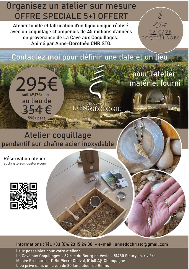 Pour 6 personnes Atelier pendentif avec un coquillage champenois sur chaîne acier inoxydable