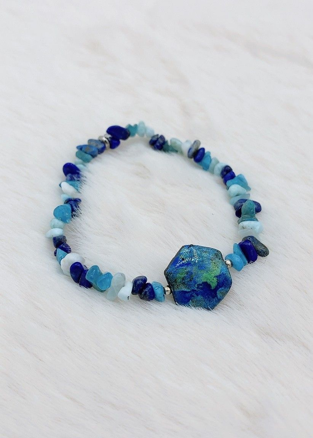 Bracelet "Eclat Naturelle" Aigue Marine, Lapis Lazuli et Apatite