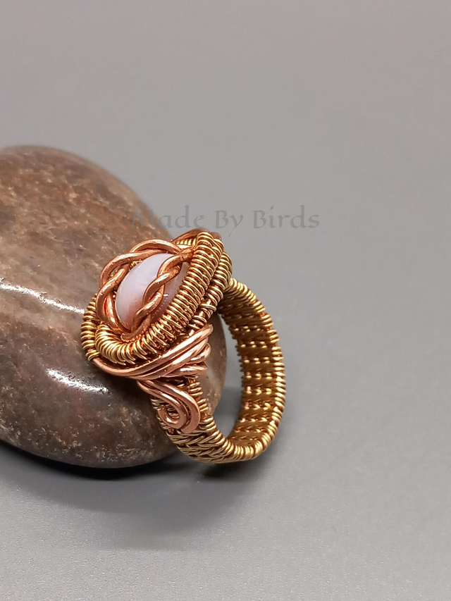 Copper & Brass Fancy Jasper Wire Wrapped Weaved Ring