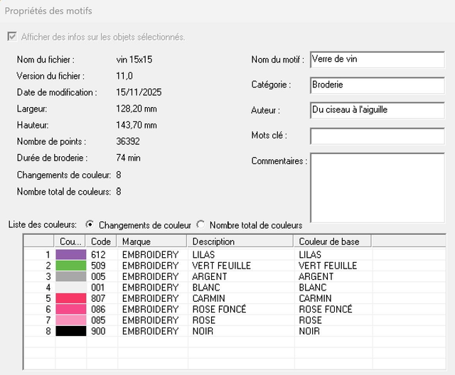 fichier broderie verre de vin - 2 Tailles / 12 Formats