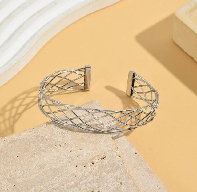 Bracelet Jonc "Eclat" Argenté  Tressés en acier inoxydable