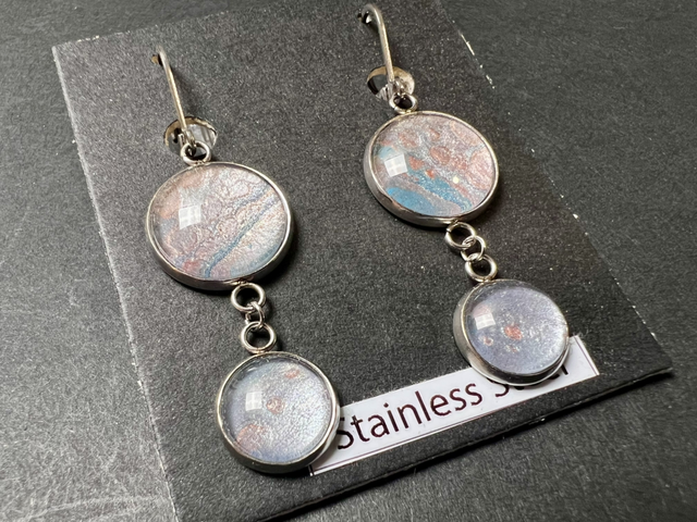 Pink &amp; Blue Round Dangle Earrings | Stainless Steel