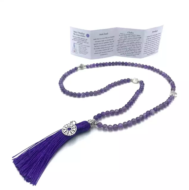 Mala ketting 108 kralen Kruinchakra Amethist Paars sahasrara Edelsteen