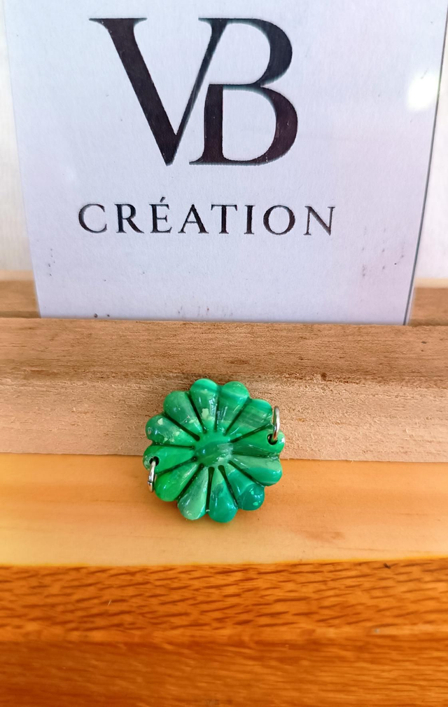 Grande pampille bracelet argent marbrée verte