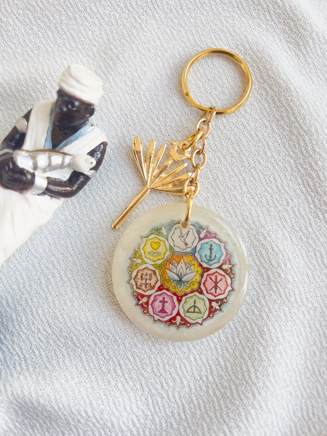 Chaveiro 7 Linhas de Umbanda com Cristais de Quartzo