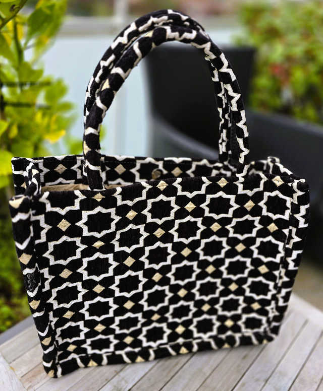 Sac cabas "Miss Marrakech" motif traditionnel en velours fait mains