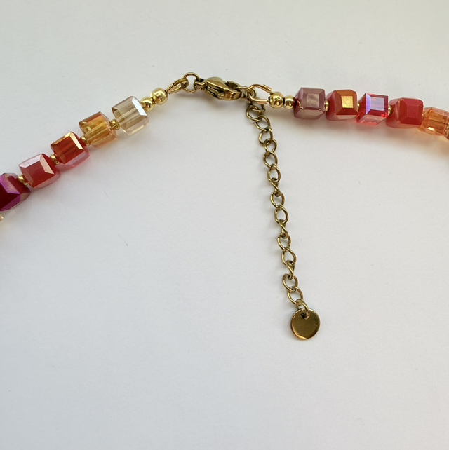 Sienna - Autumnal Faceted Cube Glass Beaded Choker Style Necklace