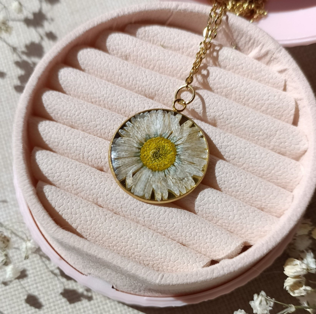 Charlotte - Collier avec véritable marguerite séchée