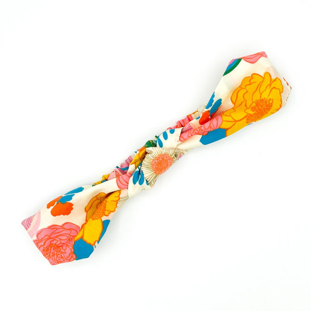 Knotted Elasticated Headband - Cream Metallic Gold Floral