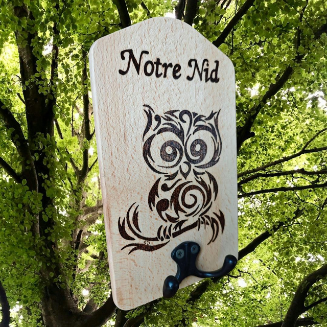 đȘ¶ Notre Nid â Porte-clĂ©s mural pyrogravĂ© main