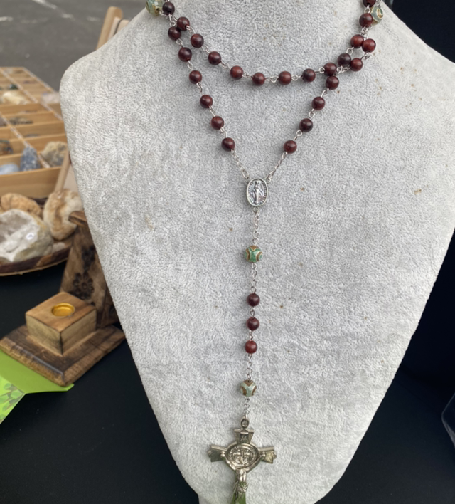 Chapelet Fait Main Bois d’Encens, Agate Indienne