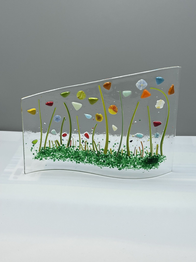 Contemporary Floral Hand Fused Glass Wave