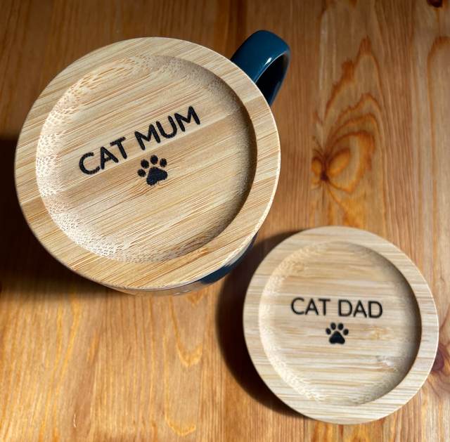 Cat Mum/Dad Bamboo Coasters/Cup Lids
