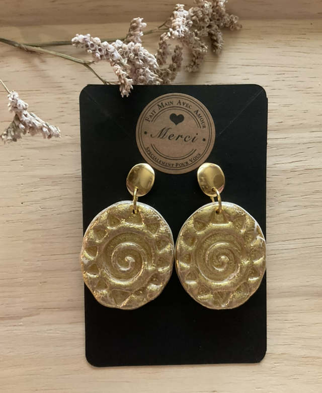 A3 Puces d’oreilles pendantes en pâte polymère,résine UV dorées en acier inoxydable ,⛔️ aux -6ans