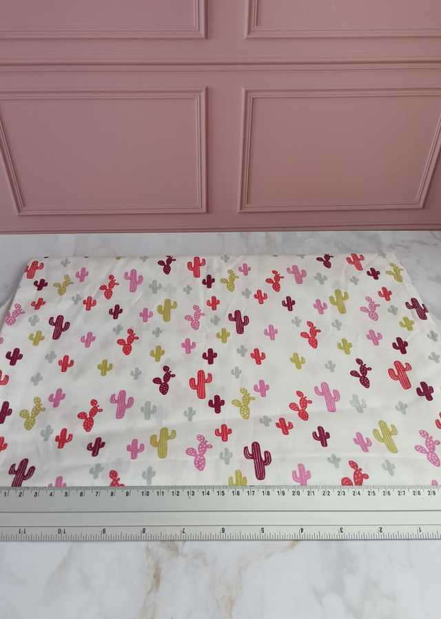 Tissu coton blanc cactus 